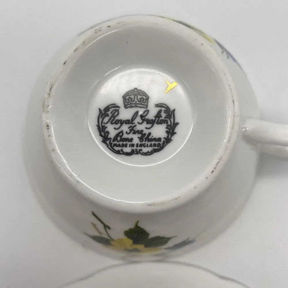 Royal Grafton Bone Chine Blue & Yellow Floral  Tea Cup Saucer Set